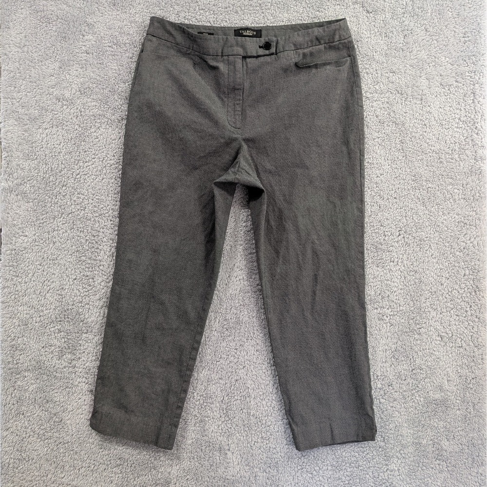Talbots Heritage Pants Women's 12 Black White Polka Dot Cropped High Rise Grey